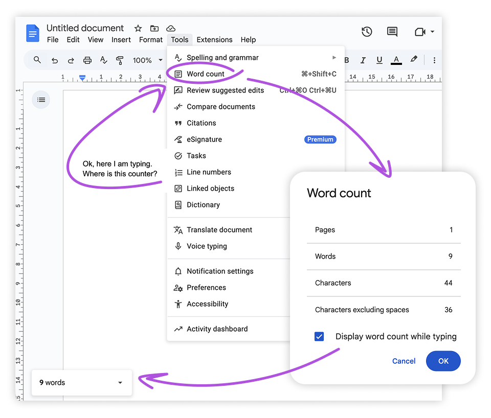 How to count words in Google Docs