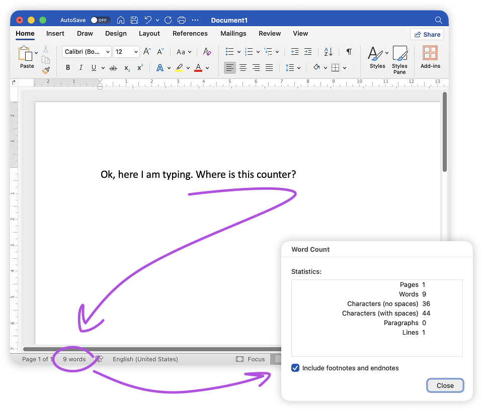How to count words in MS Word